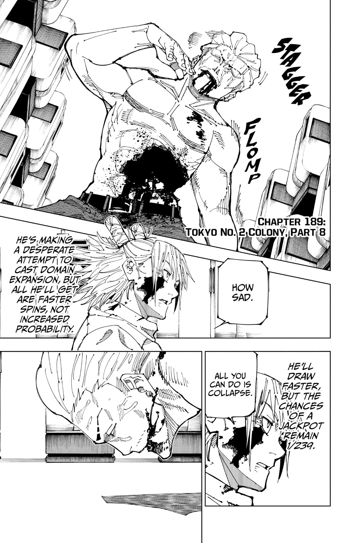 Jujutsu Kaisen Manga Chapter 189 page 1 - Tokyo No. 2 Colony, Part 8
