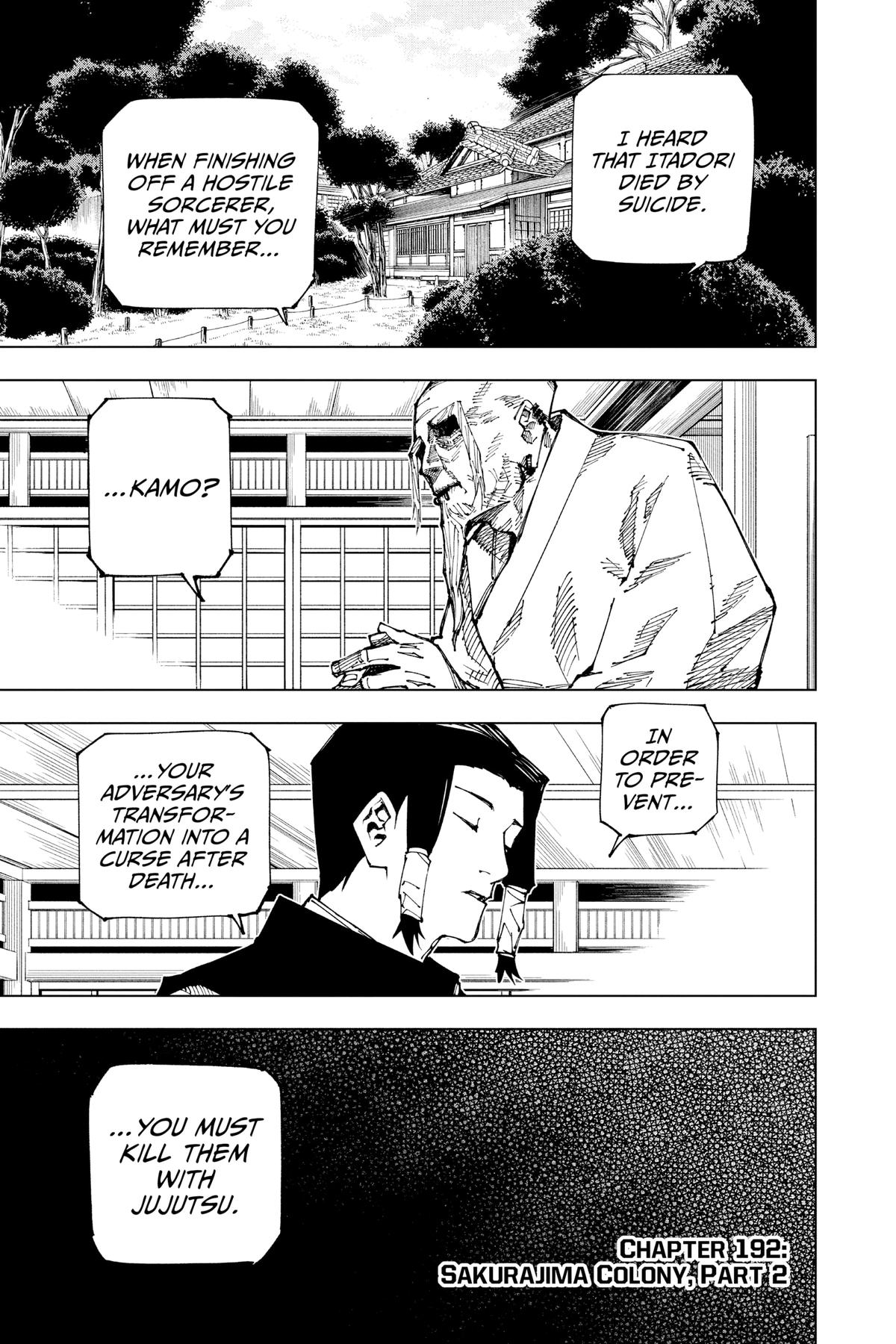Jujutsu Kaisen Manga Chapter 192 page 1 - Sakurajima Colony, Part 2