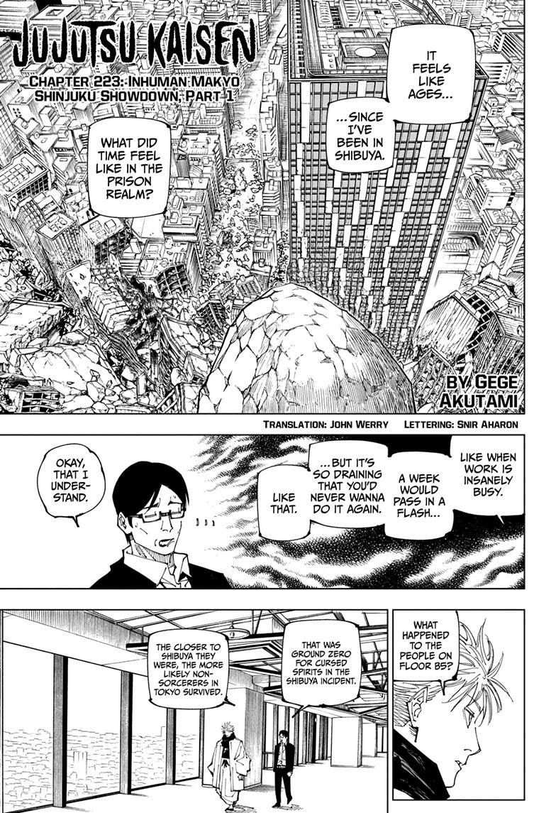 Jujutsu Kaisen Manga Chapter 223 page 1 - Inhuman Makyo Shinjuku Showdown, Part 1