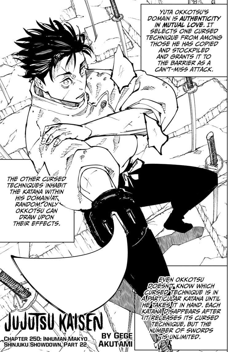 Jujutsu Kaisen Manga Chapter 250 page 1 - Inhuman Makyo Shinjuku Showdown, Part 22